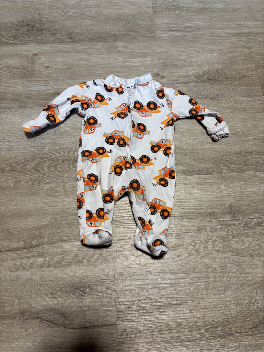 Old Navy White Baby One-Piece with Orange‎ Construction Truck Print